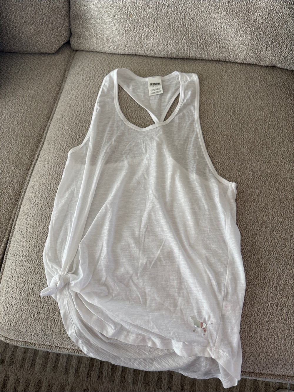 Lightweight White Racerback Tank Top with twist PINK